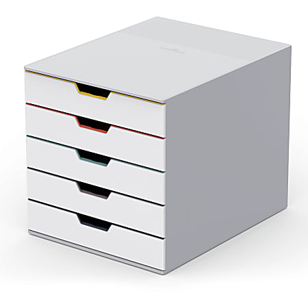 DURABLE VARICOLOR MIX 5 Drawer Desktop Storage Box, White/Multicolor - 5 Drawer(s) - 11" Height x 11.5" Width x 14" Depth - Desktop - White - Plastic - 1 Each