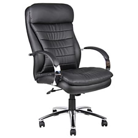 Boss Office Products Ergonomic High-Back Executive Chair, 49"H x 27"W x 32-1/2"D, Black/Chrome
