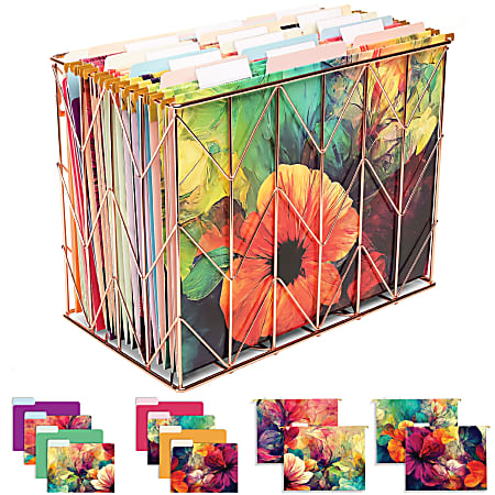 Global Deluxe Designer Hanging File Folders Kit, Letter Size, Abstract Floral, Kit Of 36 Folders