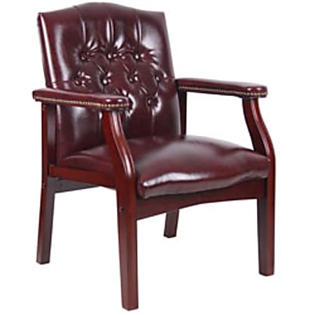 Boss Office Products Caressoftplus Vinyl High-Back Guest Chair, Oxblood/Mahogany