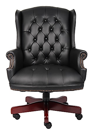 Boss Office Products Traditional Ergonomic Vinyl High-Back Executive Chair, Black/Mahogany