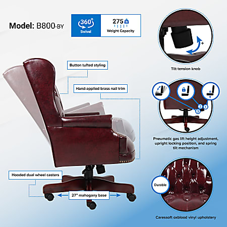 Boss office products classic executive caressoft chair with mahogany finish in burgundy store