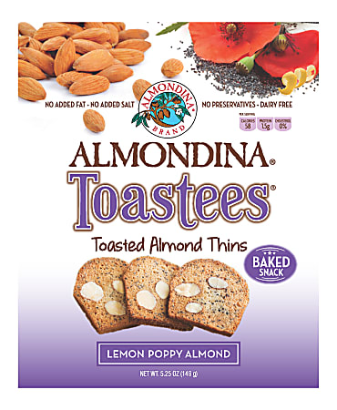 Almondina Toastees, Lemon Poppy Almond, 5.25 Oz, Pack Of 12 Bags