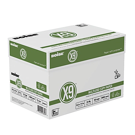 Boise® X-9® Multi-Use Printer & Copy Paper, White, Letter (8.5" x 11"), 5000 Sheets Per Case, 24 Lb, 92 Brightness, FSC® Certified