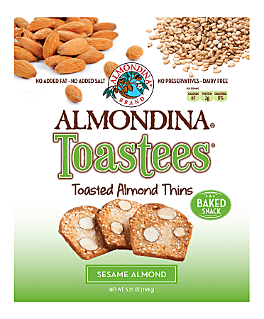 Almondina Toastees, Sesame Almond, 5.25 Oz, Pack Of 12 Bags
