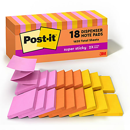 Post-it Super Sticky Pop Up Notes, 3 in x 3 in, 18 Pads, 90 Sheets/Pad, 2x the Sticking Power, Energy Boost Collection