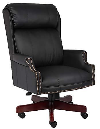 Boss Office Products Traditional Ergonomic LeatherPlus™ Bonded Leather High-Back Chair, Black/Mahogany