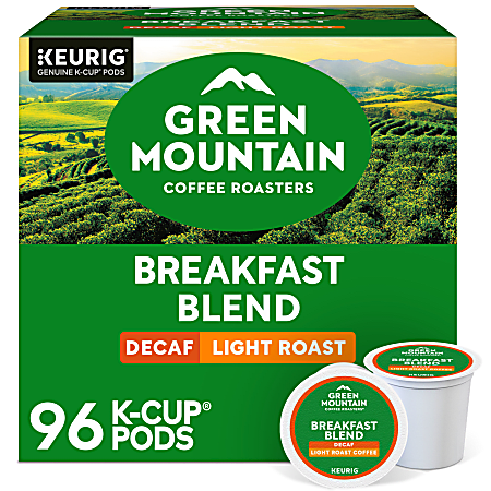 Green Mountain Coffee Roasters® Single-Serve Coffee K-Cup®, Decaffeinated, Breakfast Blend, Carton Of 96, 4 Boxes of 24 pods