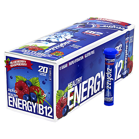 Zipfizz Blue Raspberry Energy Drink Mixes, 18 Oz, Pack Of 20 Mixes