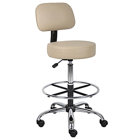 Boss Office Products Antimicrobial Medical Stool With Back And Foot Ring, Beige