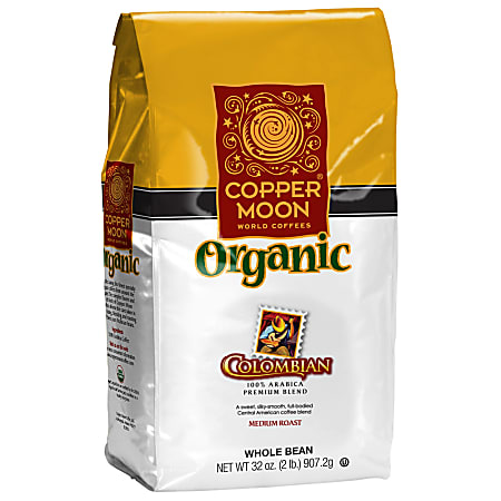 Copper Moon® World Coffees Whole Bean Coffee, Colombian Organic, 2 Lb Per Bag, Carton Of 4 Bags
