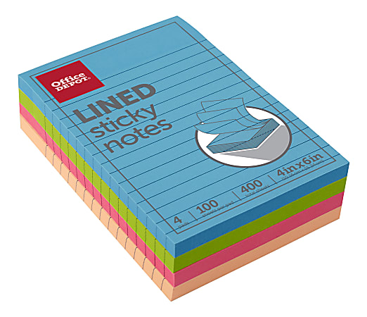 Office Depot® Brand Lined Sticky Notes, 4