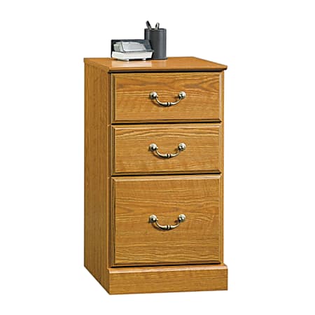 Sauder® Orchard Hills Pedestal File Cabinet, 3 Drawers, 28 7/8"H x 15 1/2"W x 16"D, Carolina Oak