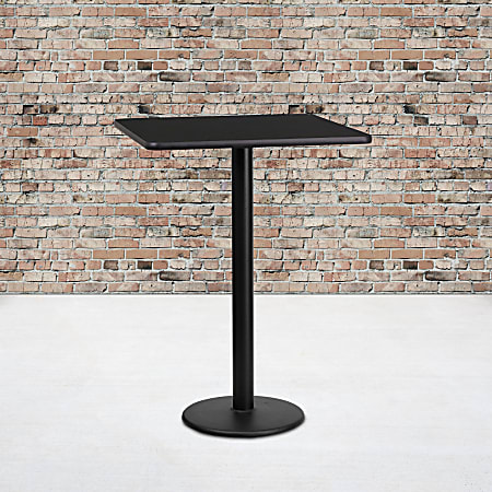 Flash Furniture Square Laminate Table Top With Round Bar-Height Table Base, 43-1/8"H x 24"W x 24"D, Black