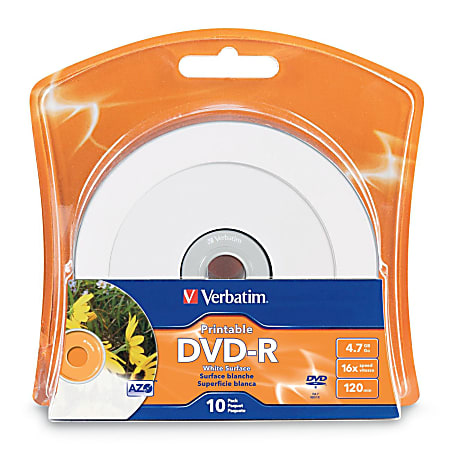 Verbatim DVD R 4.7GB 16X White Inkjet Printable with Branded Hub 10pk ...
