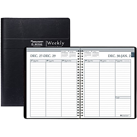 SKILCRAFT® Weekly Appointment Book/Planner, 6-27/32" x 8-3/4", Black, January to December 2023, NSN6007615