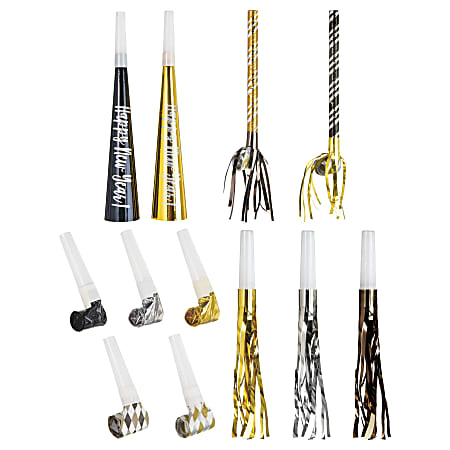 Amscan New Year's Horns And Blowouts, Multicolor, Pack Of 50 Noisemakers