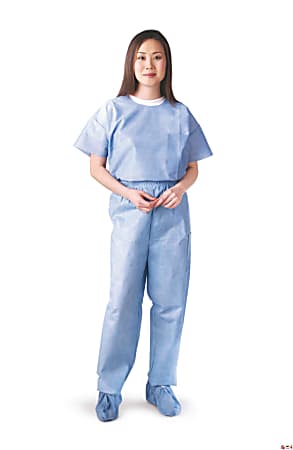 Medline Disposable Elastic-Waist Scrub Pants, Medium, Blue, Case