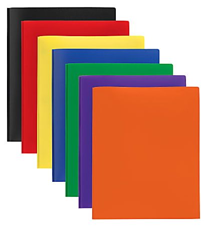 Office Depot® Brand 2-Pocket School-Grade Poly Folders With Prongs, 8-1/2" x 11", Assorted Colors, Pack Of 48