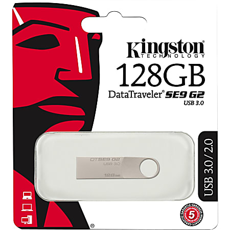 Kingston 128GB DataTraveler SE9 G2 USB 3.0 Flash Drive - 128 GB - USB 3.0 - Silver - 1 / Pack