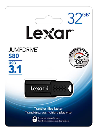 Lexar® JumpDrive® S80 USB 3.1 Flash Drive, 32GB, Black, LJDS80-32GBNBNU