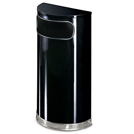 United Receptacle 30% Recycled Half Round Black/Chrome Receptacle, 9 Gallons, 32" x 18" x 9", Black/Chrome