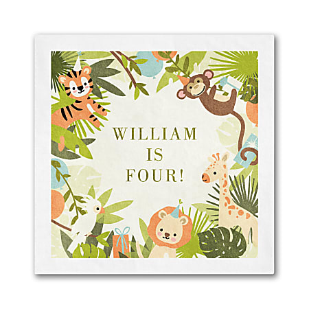 Custom Full-Color Printed Beverage Napkins, 4-3/4" x 4-3/4", Party Animals, Box Of 100 Napkins