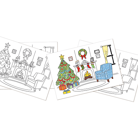 Amscan Christmas Tree And Fireplace Activity Placemats, 11" x 16", White, Pack Of 72 Placemats