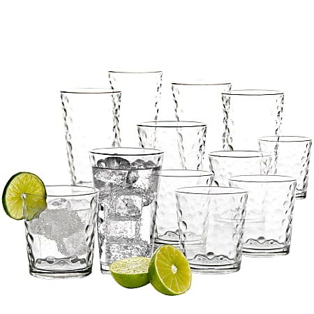 Gibson Home Great Foundations 16-Piece Tumbler And Double Old Fashioned Glass Set, 16 Oz/13 Oz, Bubble Pattern, Clear