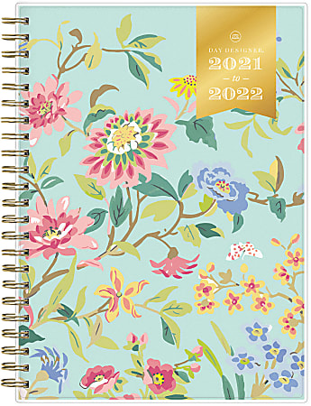 Blue Sky™ Day Designer Weekly/Monthly Planner, 5-7/8" x 8-5/8", Climbing Floral Mint, July 2021 To June 2022, 127394