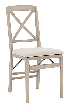 Linon Bradford Wood Folding Accent Chairs, Gray Wash/Beige, Set Of 2 Chairs
