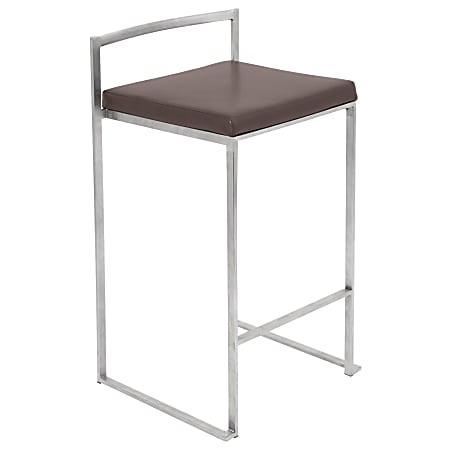 Lumisource Fuji Stacker Stools, Counter Height, Brown/Stainless Steel, Set Of 2
