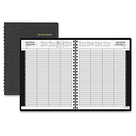 At-A-Glance 8-Person Group Daily Appointment Book - Julian - Daily - 1 Year - January 2018 till December 2018 - 8:00 AM to 6:45 PM - 1 Day Double Page Layout - 8 1/2" x 11" White - Wire Bound - Black - Simulated Leather - Black