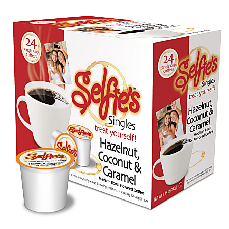 Selfie's Single-Serve Coffee Pods, Hazelnut Coconut Caramel, Carton Of 24