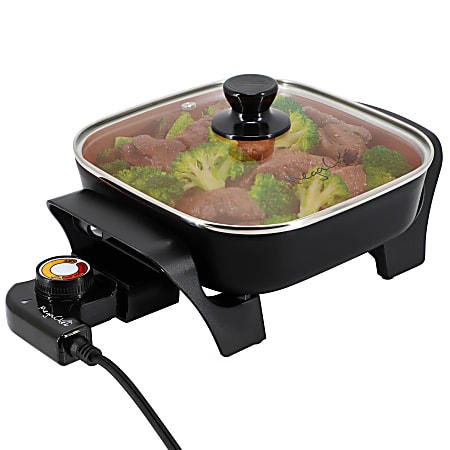 MegaChef Electric Skillet With Copper Coating, 5”H x 7-7/8”W x 7-7/8”D, Black