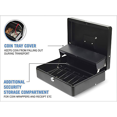 CARL Bill Slots Steel Security Cash Box - 4 Bill - 5 Coin - Steel - Black - 3.5 CARL Bill Slots Steel Security Cash Box - 4 Bill - 5 Coin - Steel - Black - 3.5