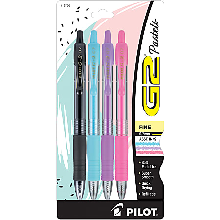 Pilot G2 Pastels Gel Pens, Fine Point, 0.7 mm, Clear Barrels, Assorted Ink, Pack Of 4 Pens