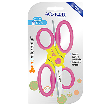 Westcott Kids' Scissors With Antimicrobial Protection, 5", Blunt, Assorted Colors, Pack Of 2 Scissors