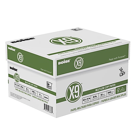 Boise® X-9® Multi-Use Printer & Copier Paper, Legal Size (8 1/2" x 14"), 5000 Total Sheets, 92 (U.S.) Brightness, 20 Lb, White, 500 Sheets Per Ream, Case Of 10 Reams