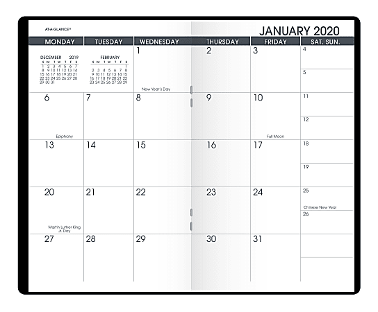 AT-A-GLANCE® 2-Year Monthly Planner, 3-1/2" x 6", Black, January 2020 to December 2021