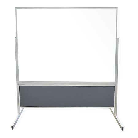 Ghent Double-Sided Magnetic Porcelain Whiteboard/Vinyl Tack-Board, 72"H x 72"W, Aluminum Frame, White