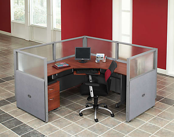 OFM RiZe Workstation Panel System, 1 X 1 Configuration, 47"H, 72"W, Translucent Top Panels, Gray/Cherry