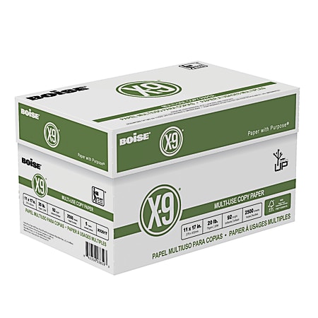 Boise® X-9® Multi-Use Printer & Copy Paper, White, Ledger (11" x 17"), 2500 Sheets Per Case, 20 Lb, 92 Brightness, FSC® Certified