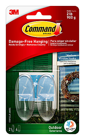 Command Outdoor Window Hooks, 2 Command Hooks, 4 Command Strips, Damage-Free Hanging, Clear