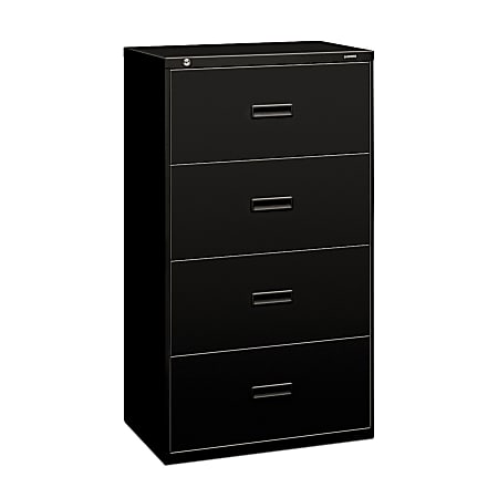 HON® 400 30"W Lateral 4-Drawer File Cabinet, Metal, Black