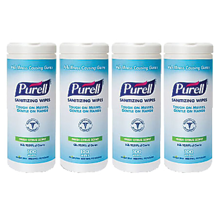 Purell® Hand Sanitizing Wipes, Citrus Scent, 100 Wipes Per Pack, Pack Of 4