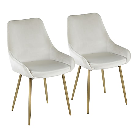 LumiSource Diana Velvet Chairs, Cream Seat/Satin Brass Frame,