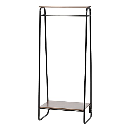 IRIS Metal Garment Rack With 2 Wooden Shelves, 59-1/2"H x 29-1/4"W x 15-3/4"D, Black/Dark Brown