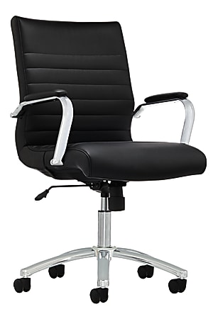 Realspace&reg; Modern Comfort Winsley Bonded Leather Mid-Back Manager Office Chair, Black/Silver, BIFMA Compliant