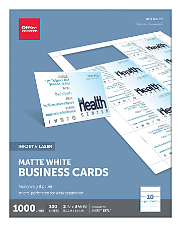 Office Depot® Brand Matte Business Cards, 2" x 3 1/2", White, Pack Of 1,000